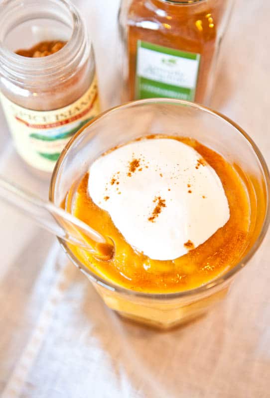 Caramel Maple Pumpkin Pie Smoothie in glass