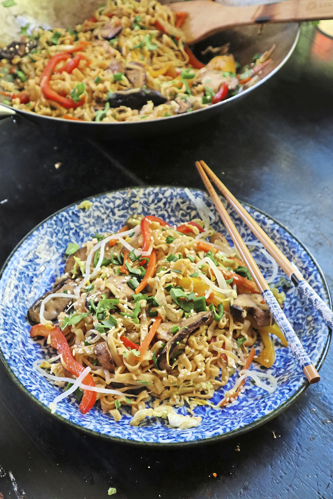 Shiitake mushrooms stand in for beef in this veggie-forward chow mein. (Gretchen McKay/Pittsburgh Post-Gazette/TNS)
