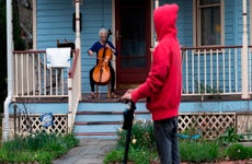 Cellist plays on porch during coronavirus