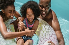 Family at pool