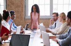 Woman gives a business presentation