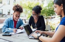 a group of friends studying at a university