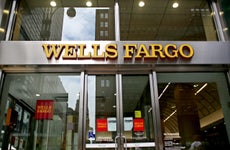 front of a wells fargo building entrance