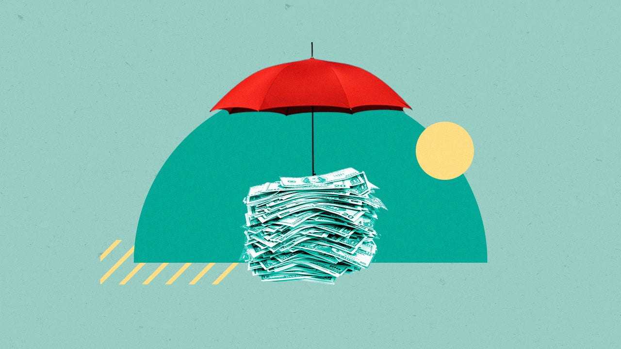 Illustration of cash under a beach umbrella