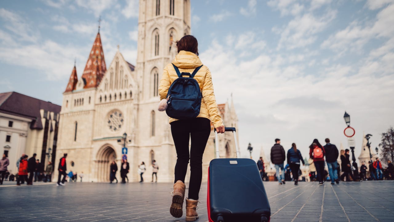 Tourist woman traveling solo in Budapest