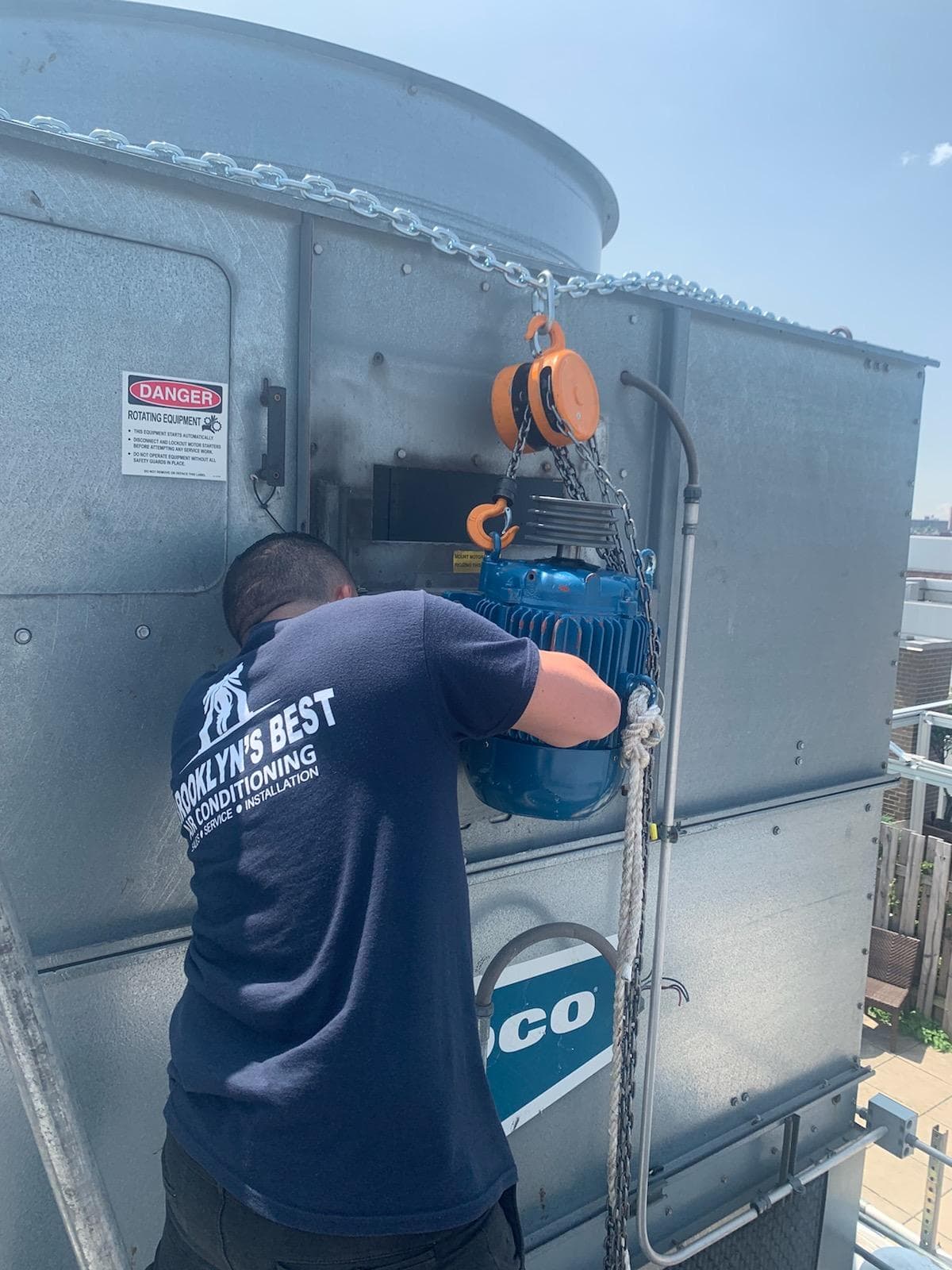 Replacing the motor on a cooling tower