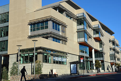 Building with street and pedestrian