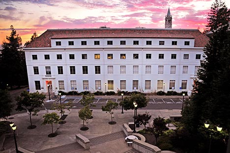 View of building from above with sunset in background