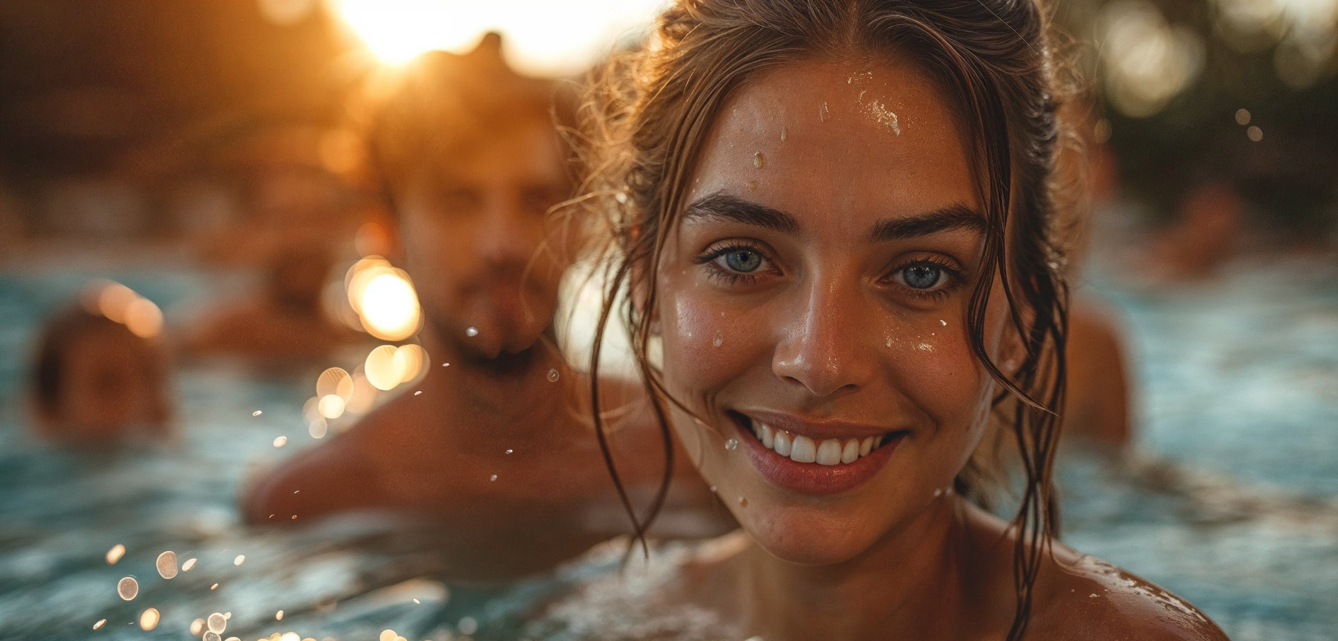 Family having fun in the swim spa