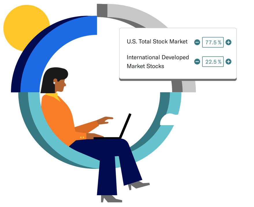 person-sitting-in-floating-pie-chart-holdings-allocation