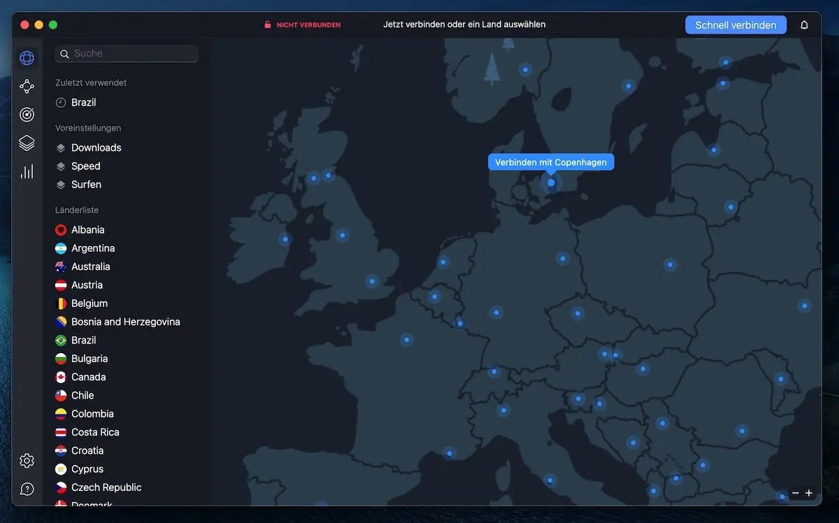 Übersicht der Serverstandorte von NordVPN