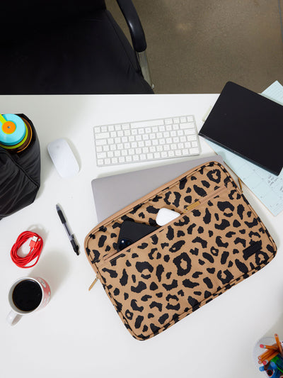 CALPAK 13-14 Inch water resistant Laptop sleeve in Cheetah; ALP2213-CHEETAH view 2