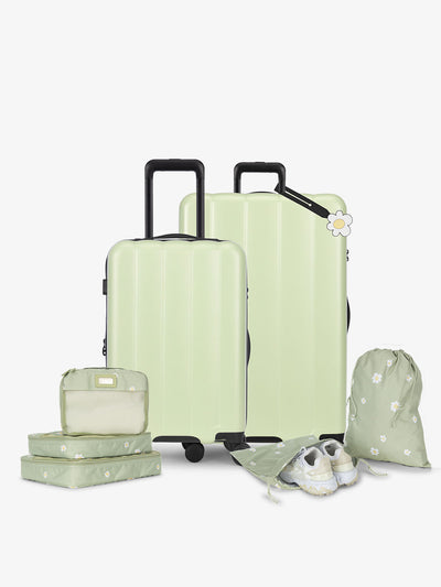 CALPAK starter bundle with carry-on, large luggage, packing cubes, pouches, and luggage tag in daisy; LCO8000-DAISY view 1