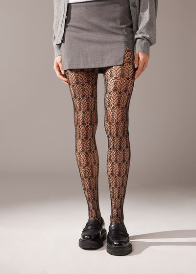 Fan Pattern Mesh Tights