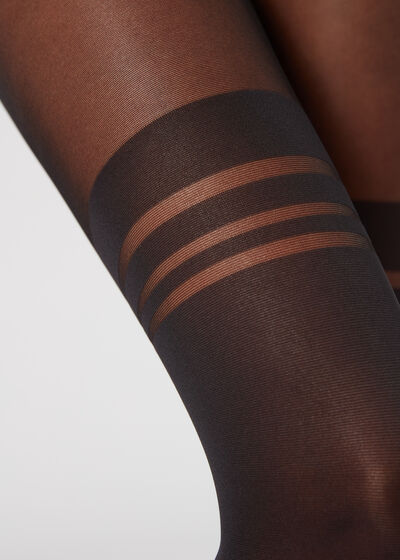 Stripe Motif Longuette-Effect Tights