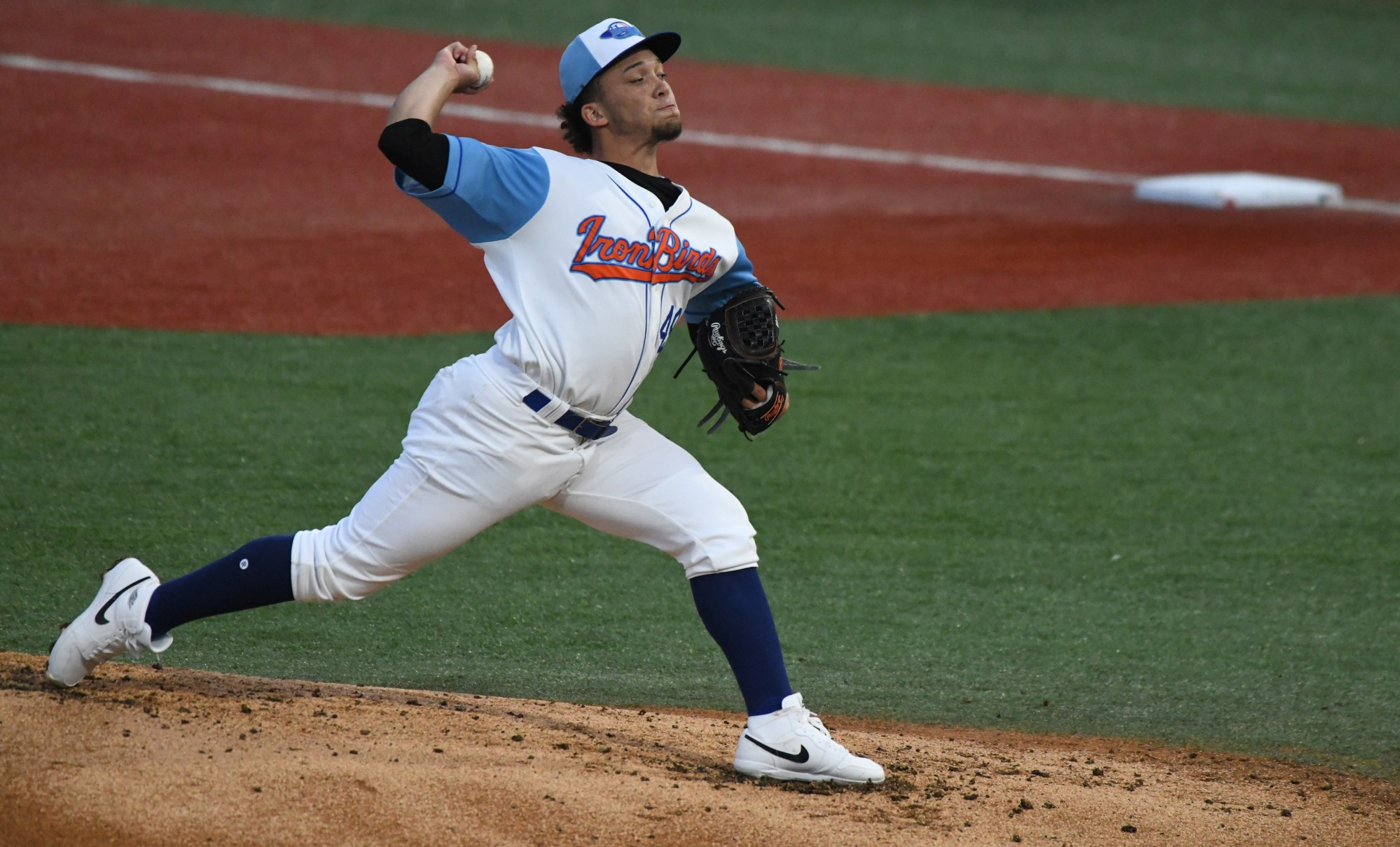 Aberdeen starting pitcher Moisés Chace delivers to a Wilmington Blue Rocks batter during opening night. (Brian Krista/staff photo)