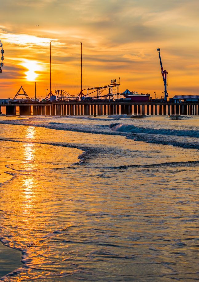 Sunrise reflection over the ocean. Atlantic City, New Jersey.