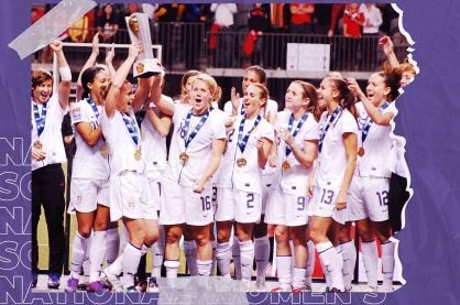 Women's soccer team cheering