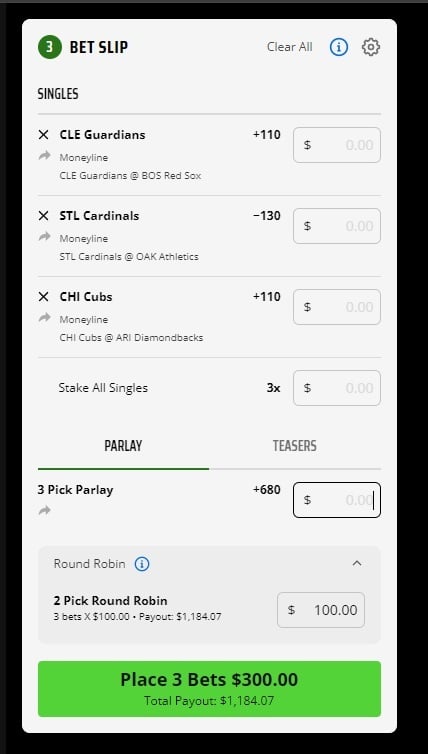 DraftKings betting slip 