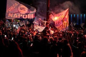 Fans of the Italian soccer team Napoli celebrate its championship in May