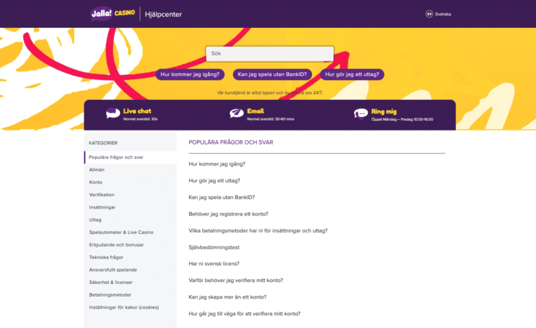 jalla casino kundtjänst