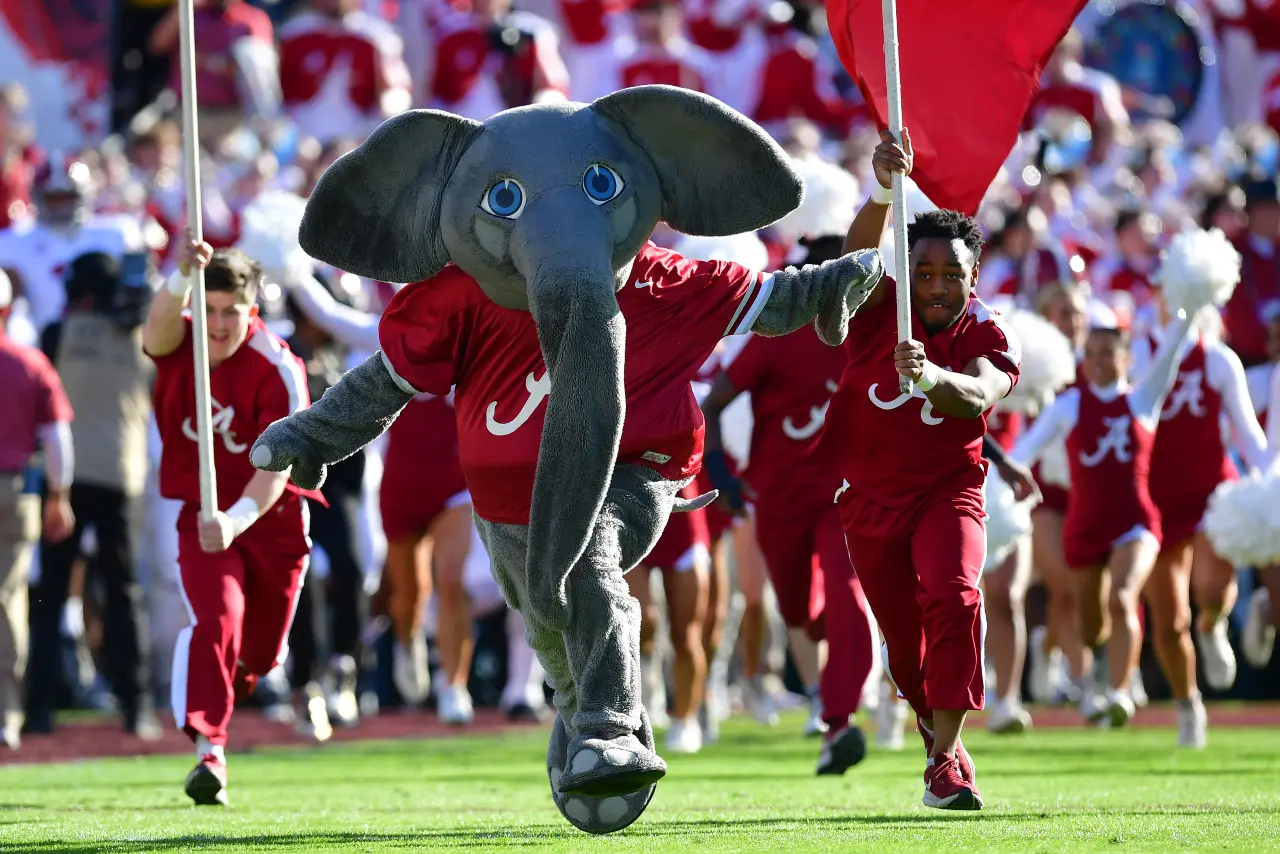 Alabama Crimson Tide mascot Big Al waves to the crowd during the third quarter against the Kentucky Wildcats at Kroger Field. 
