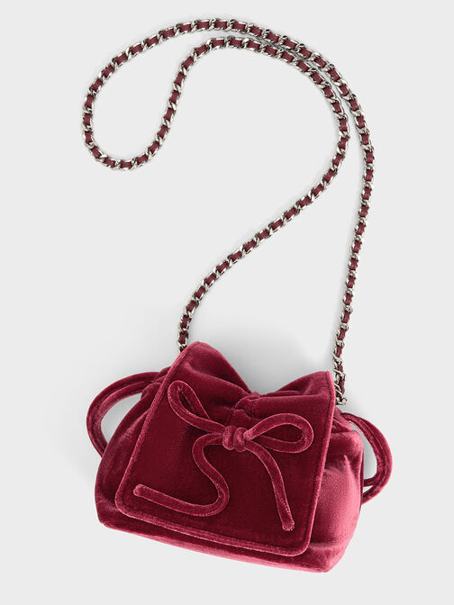 Velvet Bow Ruched Top Handle Bag, Pink, hi-res