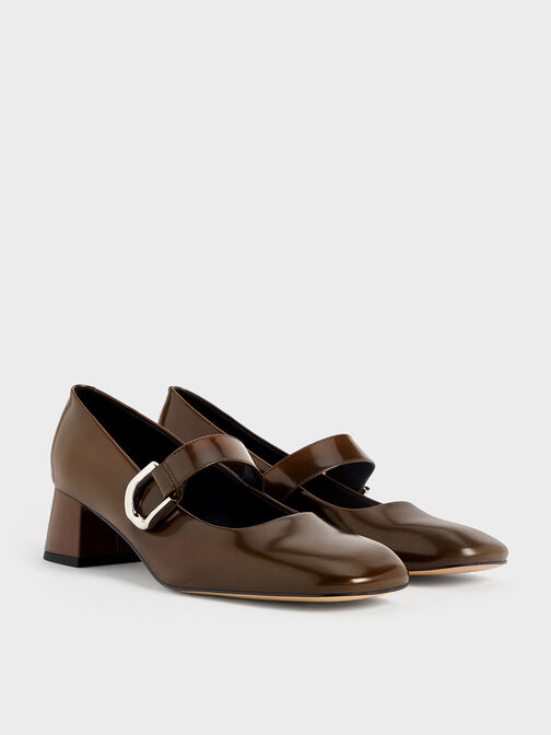 Gabine Leather Mary Jane Pumps, Brown, hi-res