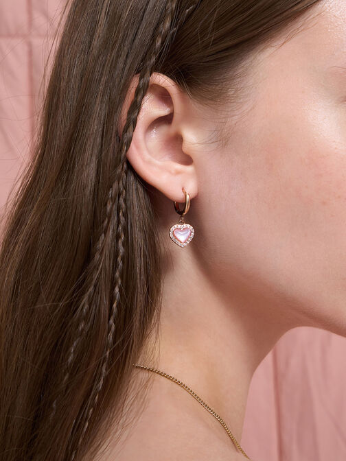 Annalise Crystal Heart-Stone Hoop Earrings, Rose Gold, hi-res