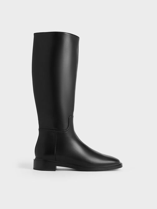 Side-Zip Knee-High Riding Boots, Black, hi-res