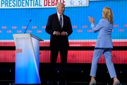 First lady Jill Biden, right, greets President Joe Biden at the conclusion of a presidential debate with Republican presidential candidate former President Donald Trump hosted by CNN, Thursday, June 27, 2024, in Atlanta. (AP Photo/Gerald Herbert)