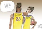 Illustration by Ted Crow for Crowquill.  The Lakers drafted, Bronny, the oldest son of LeBron James. 