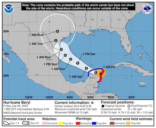 Record breaking Hurricane Beryl hits Mexico, Texas in projected path 