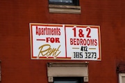 A sign shows the availability of apartments in the building along East Carson Street in the Southside neighborhood of Pittsburgh, Thursday, Jan. 7, 2021. (AP Photo/Keith Srakocic)