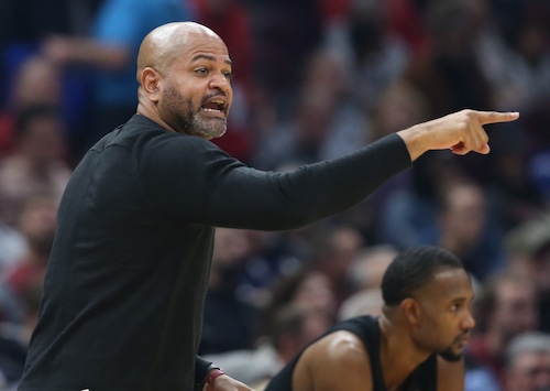 Cleveland Cavaliers head coach J.B. Bickerstaff calls out to one of his players in the first half