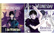 This combination of book covers released by Random House Books for Young Readers shows "I Am Wednesday (a Little Golden Book), left, and "Wednesday Official Coloring Book," a collaboration with Penguin Random House and Amazon MGM Studios. (Random House Books for Young Readers via AP)