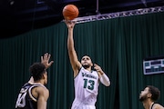 CLEVELAND, OH - JANUARY 07: Cleveland State Vikings forward Tristan Enaruna (13) shoots during the first half of the men's college basketball game between the Northern Kentucky Norse and Cleveland State Vikings on January 7, 2024, at the Wolstein Center in Cleveland, OH. (Photo by Frank Jansky)