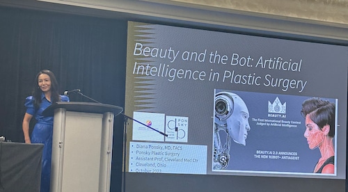 Doctor Diana Ponsky giving a presentation on the use of artificial intelligence in plastic surgery