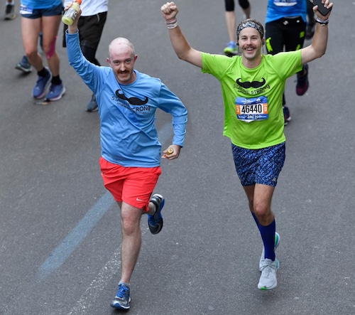 In this photo illustration, the Gerner brothers are captured during a race. Colin had the photos edited together. GJ is on the left, and Colin is on the right. Colin Gerner is carrying his brother’s legacy by fighting for brain-cancer patients, raising money through stachestrong.org.