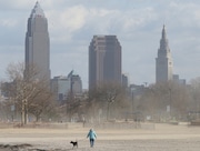 Visitors to Edgewater Park in Cleveland enjoy the unseasonably warm, windy February day with a temperature nearing the mid 60s, February 15, 2023.