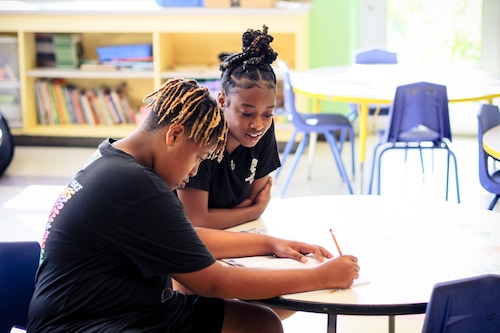 Two kids working on homework