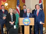 Gov. Mike DeWine speaks during a June 28, 2024 news conference during which he ceremonially signed the multi-billion dollar capital budget bill that lawmakers passed earlier in the week.