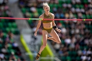 Katie Moon secured her spot in the 2024 Paris Olympics in the pole vault on Sunday at the U.S. Track and Field Olympic Team Trials on Sunday in Eugene, Ore. Moon won the gold medal in the 2020 Tokyo Olympics.