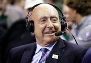 ABC/ESPN basketball analyst Dick Vitale  revealed on social media Friday, June 28, that he has been diagnosed with cancer for a fourth time. (AP Photo/Ray Carlin, File)