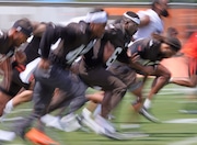 Cleveland Browns linebacker Jeremiah Owusu-Koramoah runs sprints with teams during minicamp in Berea.