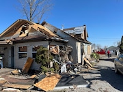 Joe Baker's damaged home in Valleyview, Ohio, on Saturday, March 16, 2024. Thursday night’s storms left trails of destruction across parts of Ohio, Kentucky, Indiana and Arkansas.  (AP Photo/Patrick Orsagos)