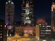 The Ohio Statehouse is lit up with pink lights at dusk on Wednesday, Feb. 20, 2020. (Jeremy Pelzer, cleveland.com)