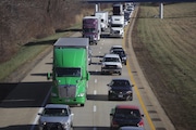 Westbound traffic in Interstate 90 in Mentor, Ohio near mile marker 196 backs up as it nears an accident in which a Fed-Ex delivery truck struck a pedestrian on the highway near mile marker 194 on Thursday, December 24, 2015.  Photo by David Petkiewicz, cleveland.com ORG XMIT: CLE1512241842262948 ORG XMIT: CLE1512250331383653 ORG XMIT: CLE1606090359042828 The Plain Dealer