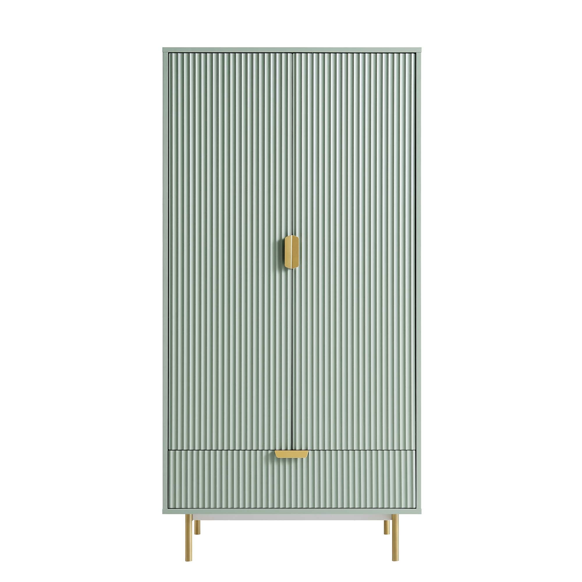 Richmond Ridged Double Wardrobe with Drawer, Matte Sage Green