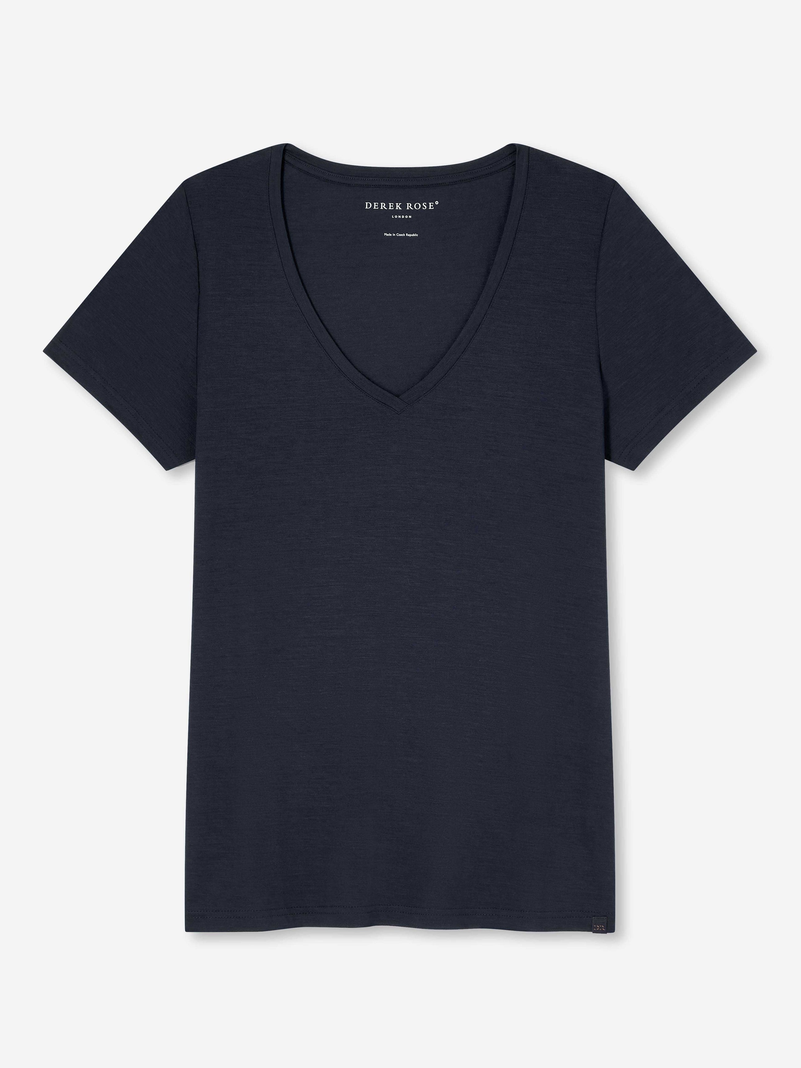 Women's V-Neck T-Shirt Lara Micro Modal Stretch Navy